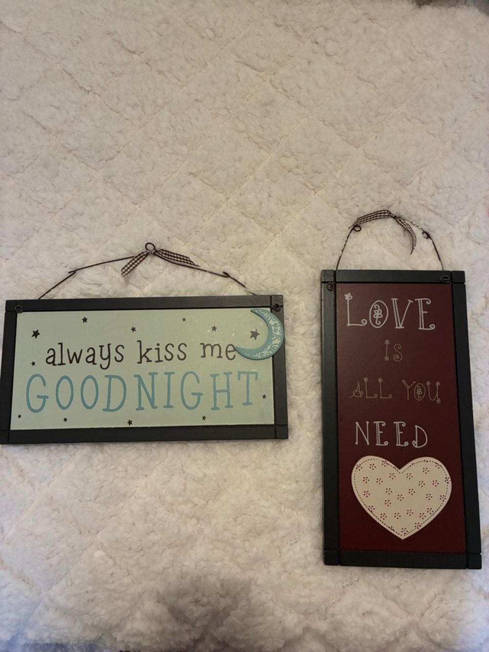 Goodnight & Love Wooden Wall Signs - Aqua and Burgundy